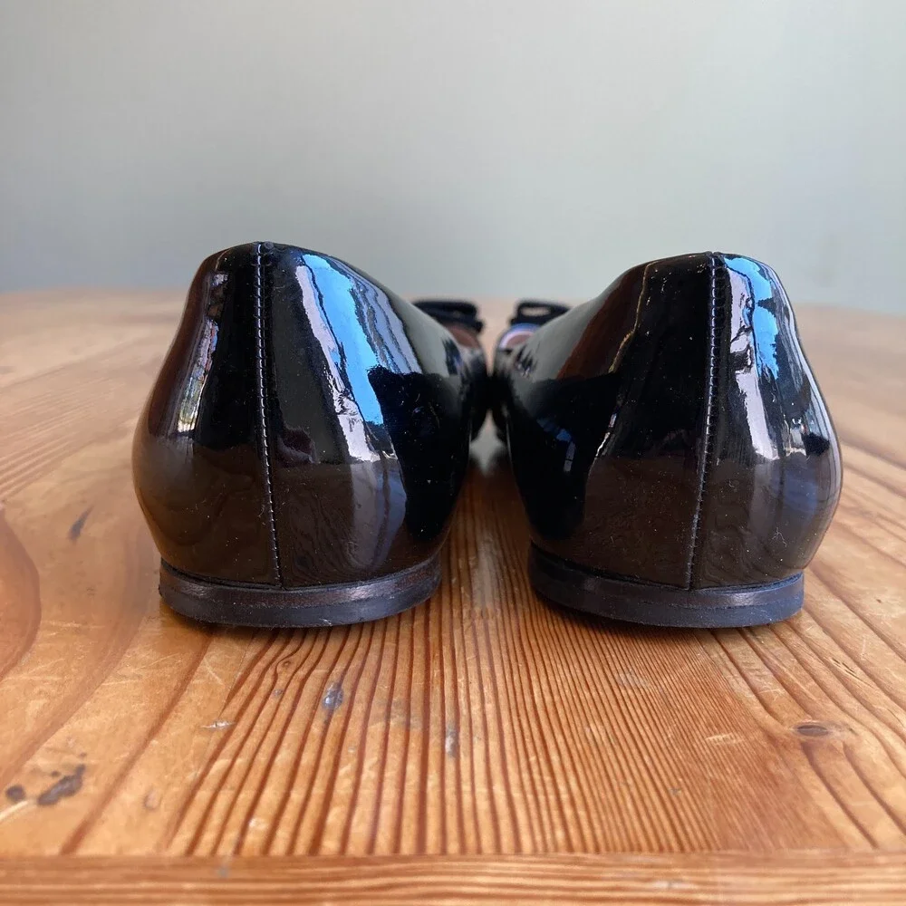 Ferragamo $780 Black Patent Leather Varina Ballet Flats Shoes - Sz 7.5 - 0803XL